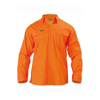 Bisley-Mens-Cool-Lightweight-Gusset-Cuff-Hi-Vis-Drill-Shirt-Long-Sleeve-orange