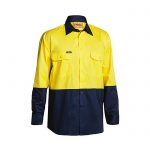 Bisley-Two-Tone-Hi-Vis-Cool-Light-weight-Drill-Long-Sleeve-Shirt-Yellow-Navy