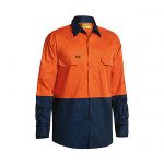 Bisley-Two-Tone-Hi-Vis-Cool-Light-weight-Drill-Long-Sleeve-Shirt-Orange-Navy