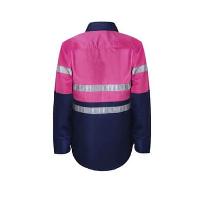 Workcraft - Kids Hi Viz Taped Work Shirt Pink Navy - Southern Cross Brands