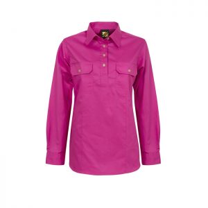 Workcraft-Ladies-Closed-Front-Long-Sleeve-Shirt-Pink