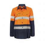 Workcraft-Ladies-Hi-Vis-Long-Sleeve-Taped-Maternity-Shirt-Orange-Navy-Front