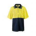 Workcraft-HiVis-Kids-Short-Sleeve-Polo-Shirt-Yellow-Navy-Front